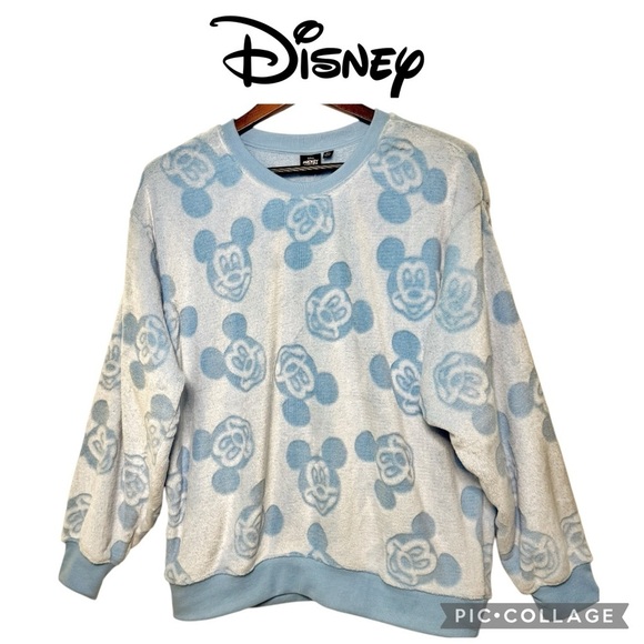 Disney Mickey Mouse Sherpa fleece light blue sweater size XL NWT - Picture 1 of 9